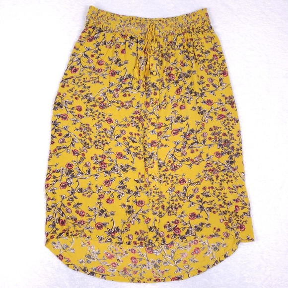 Jessica Simpson Maternity Floral Skirt XL Yellow Boho Midi Viscose Tassel Tie - Picture 1 of 9